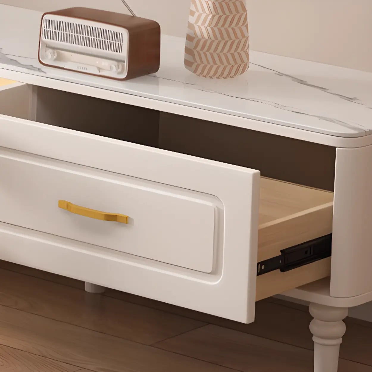 Modern Rectangular White TV Stand with Drawers