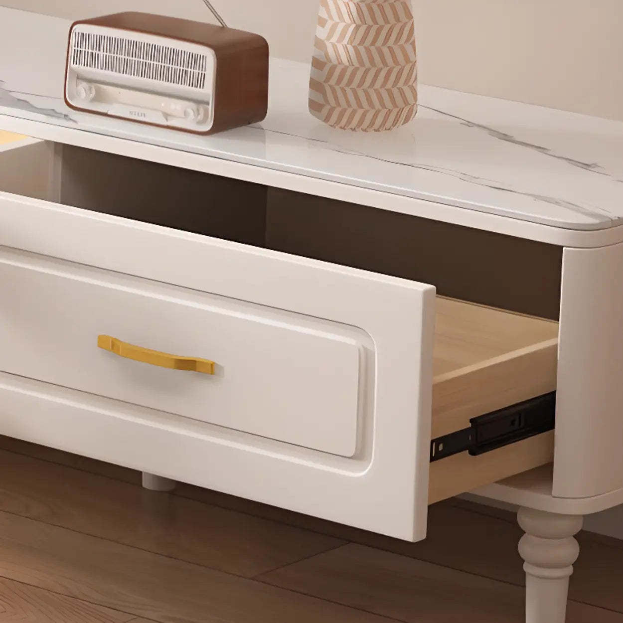 Modern Rectangular White TV Stand with Drawers