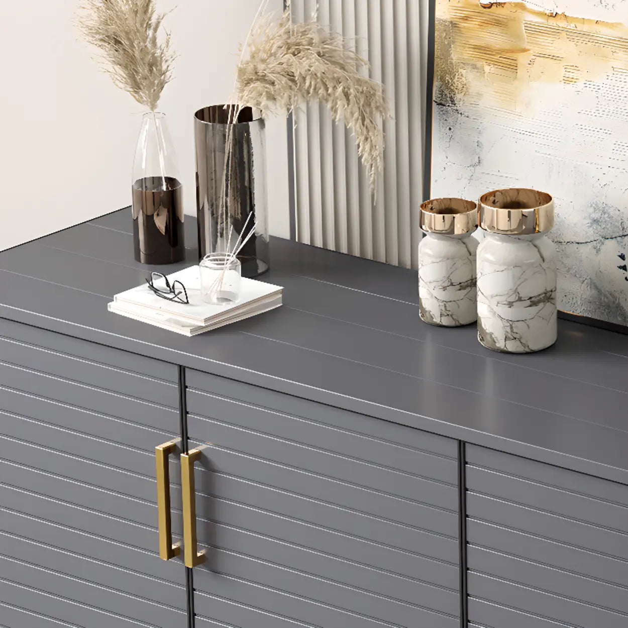 Modern Gray Wood Large Hallway Shoe Cabinet