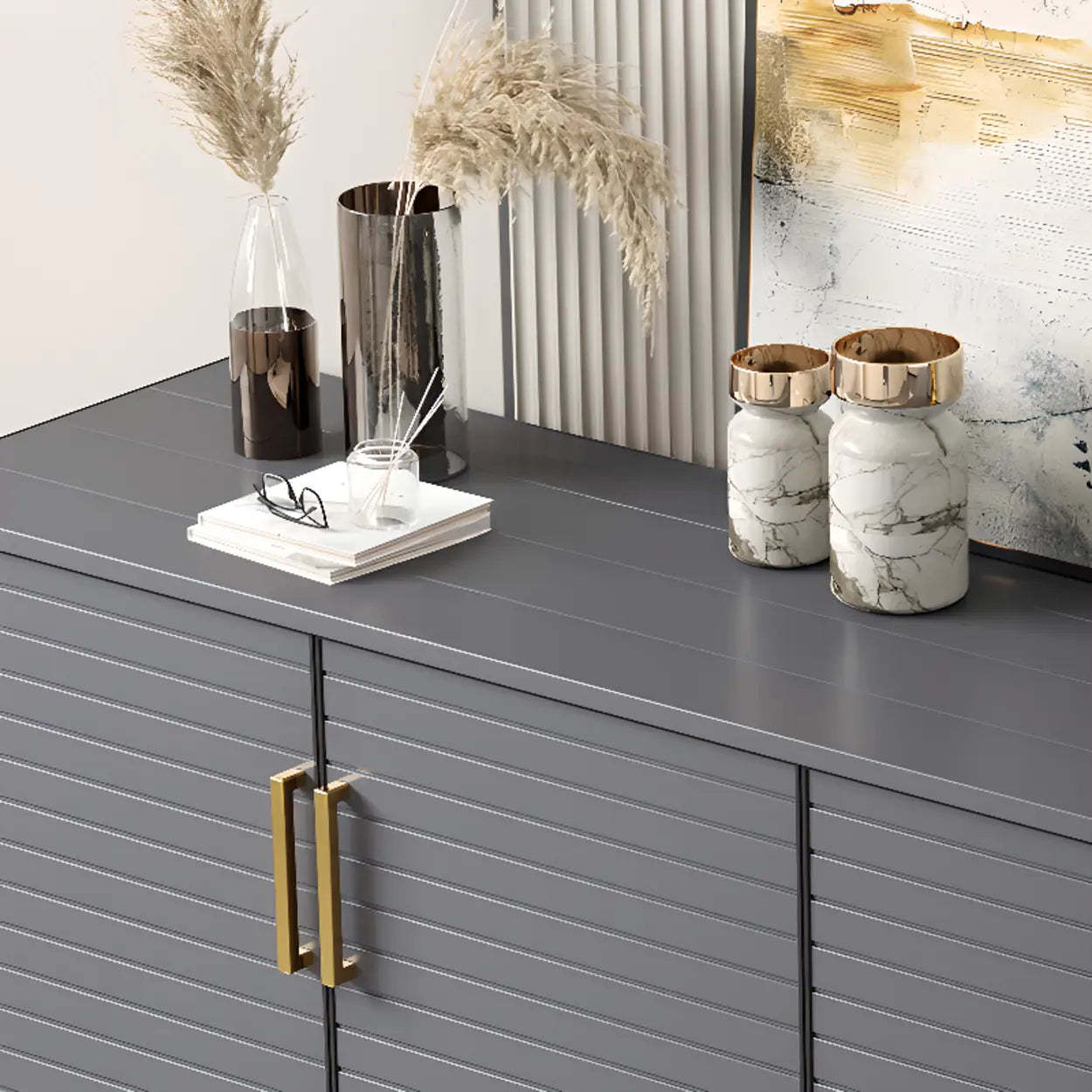 Modern Gray Wood Large Hallway Shoe Cabinet