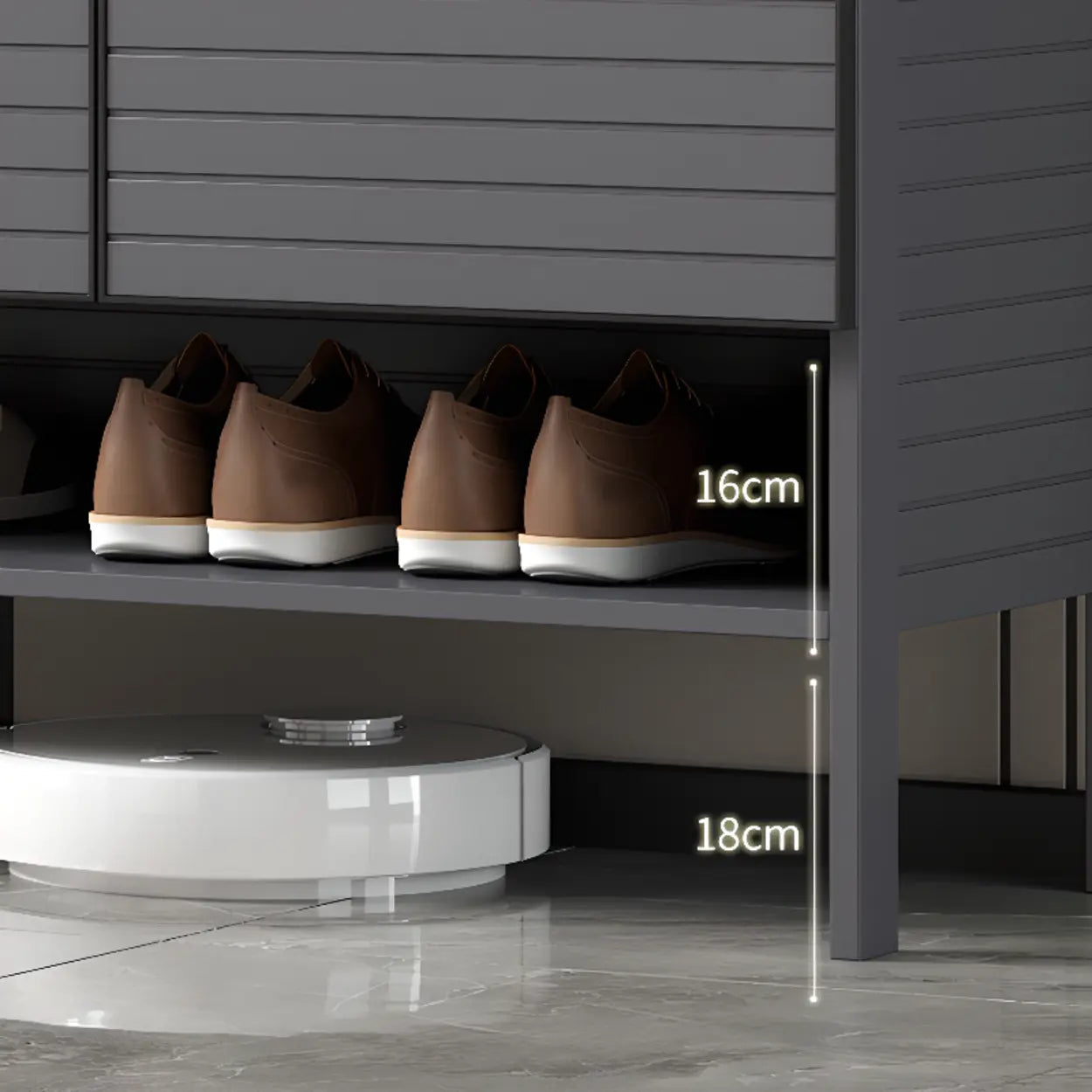 Modern Gray Wood Large Hallway Shoe Cabinet