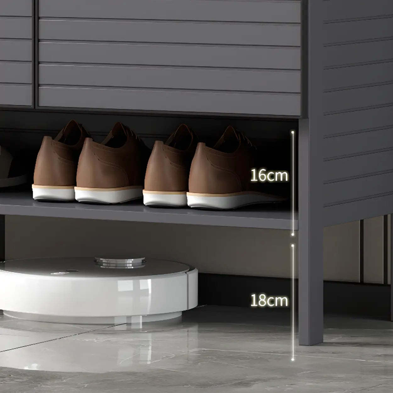 Modern Gray Wood Large Hallway Shoe Cabinet