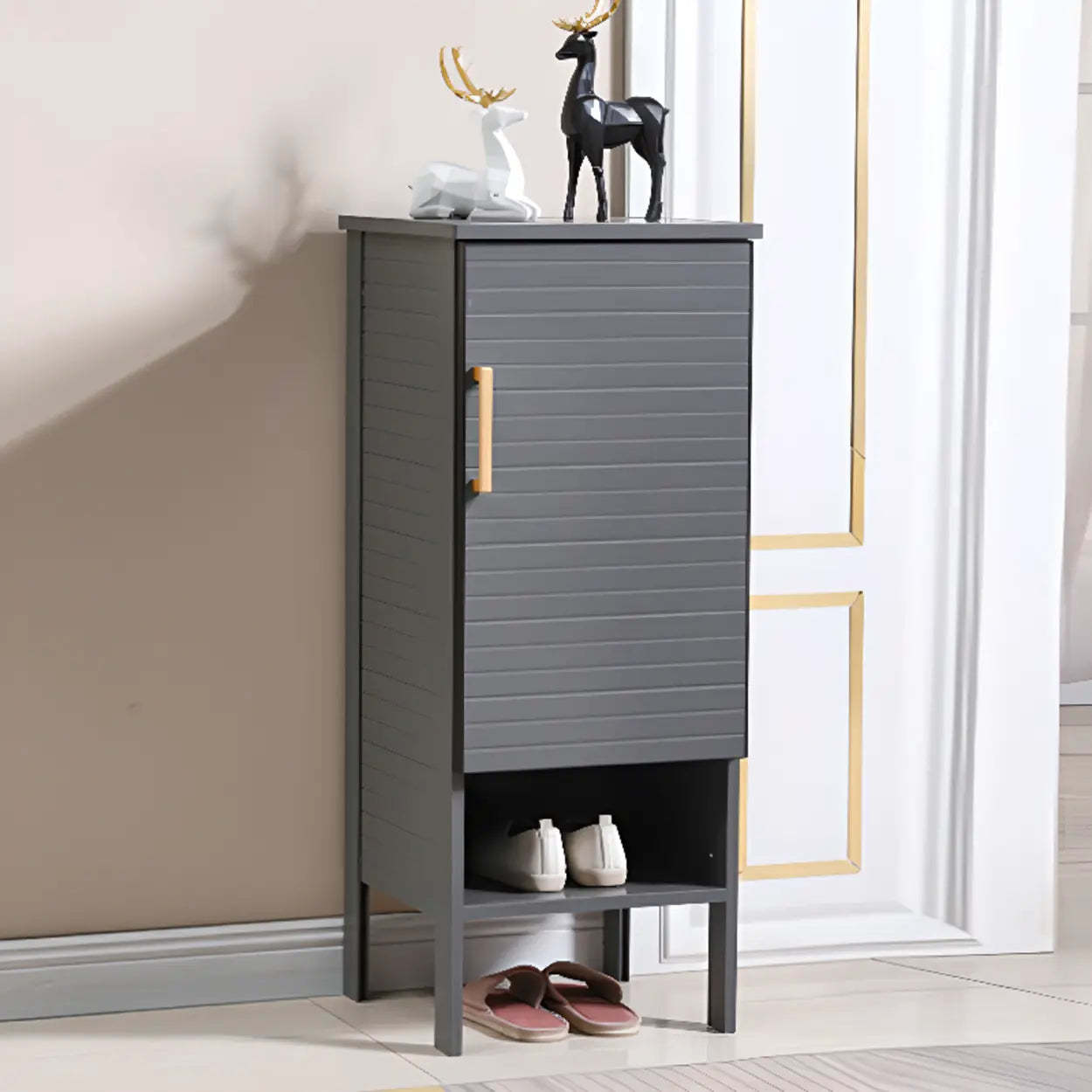 Modern Gray Wood Large Hallway Shoe Cabinet