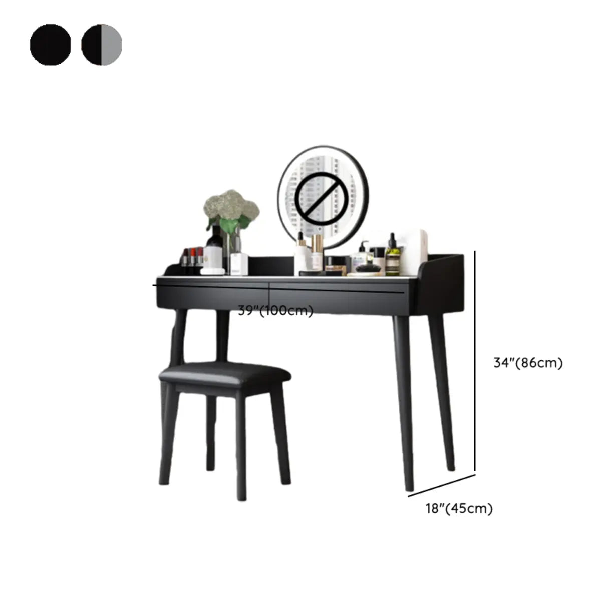 Modern Rectangle Wood LED Mirror Gray 2-Drawer Vanity