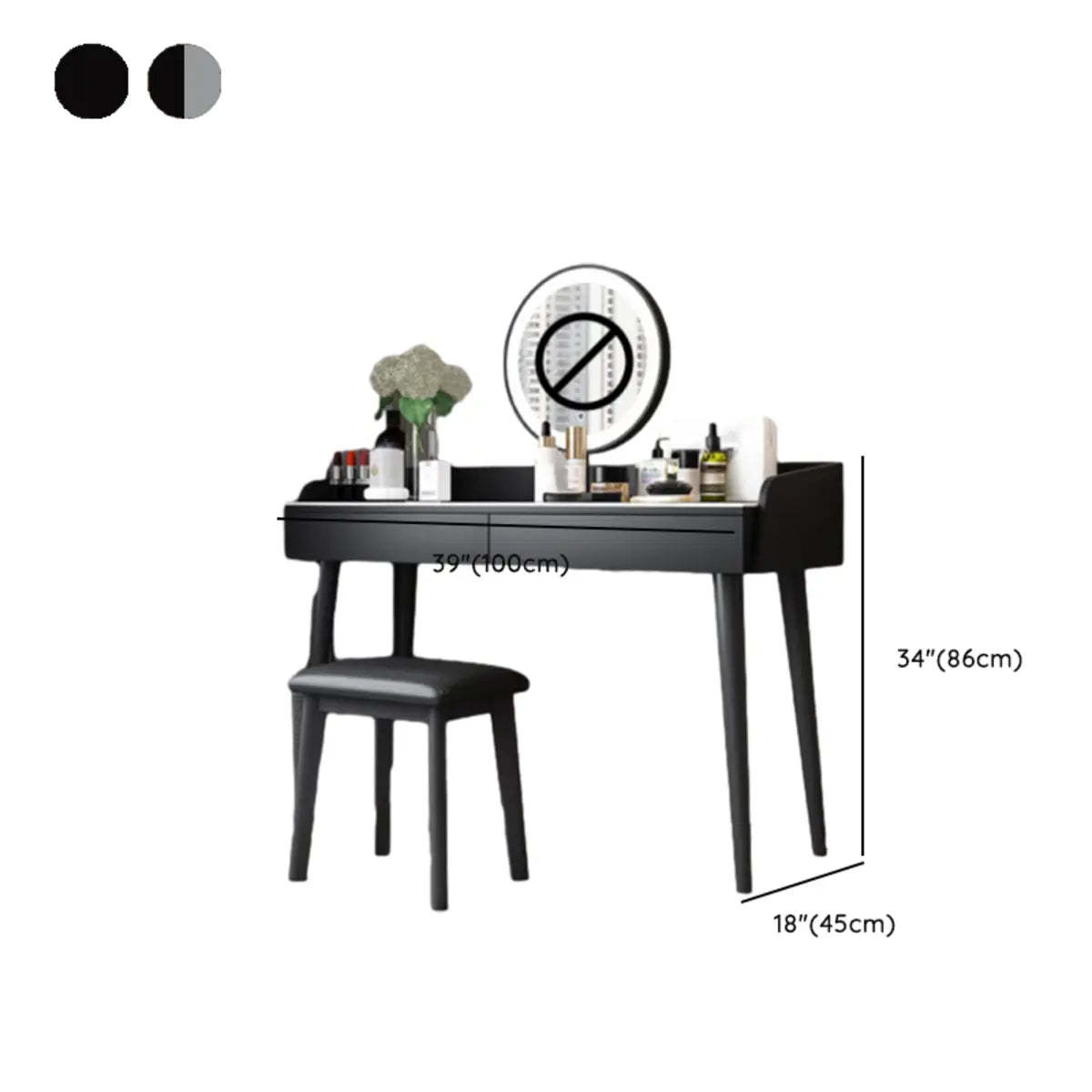 Modern Rectangle Wood LED Mirror Gray 2-Drawer Vanity