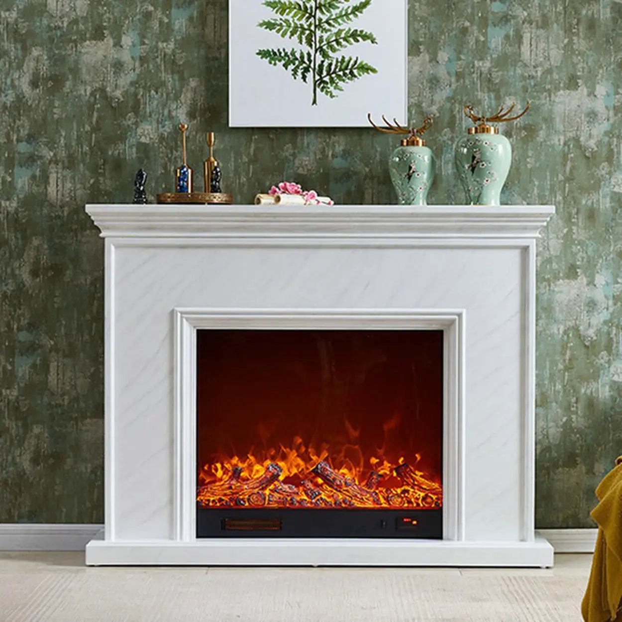 Modern Wood Mantel Electric Fireplace TV Stand — Brown