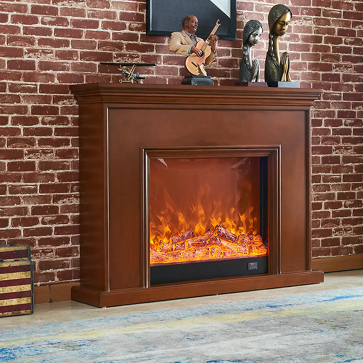 Modern Wood Mantel Electric Fireplace TV Stand — Brown