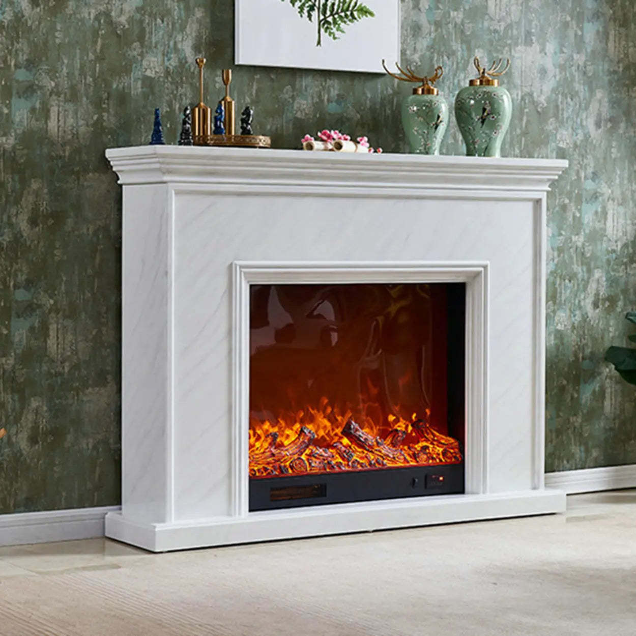 Modern Wood Mantel Electric Fireplace TV Stand — Brown