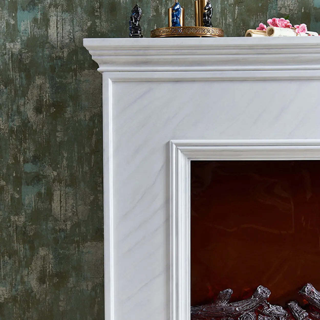 Modern Wood Mantel Electric Fireplace TV Stand — White