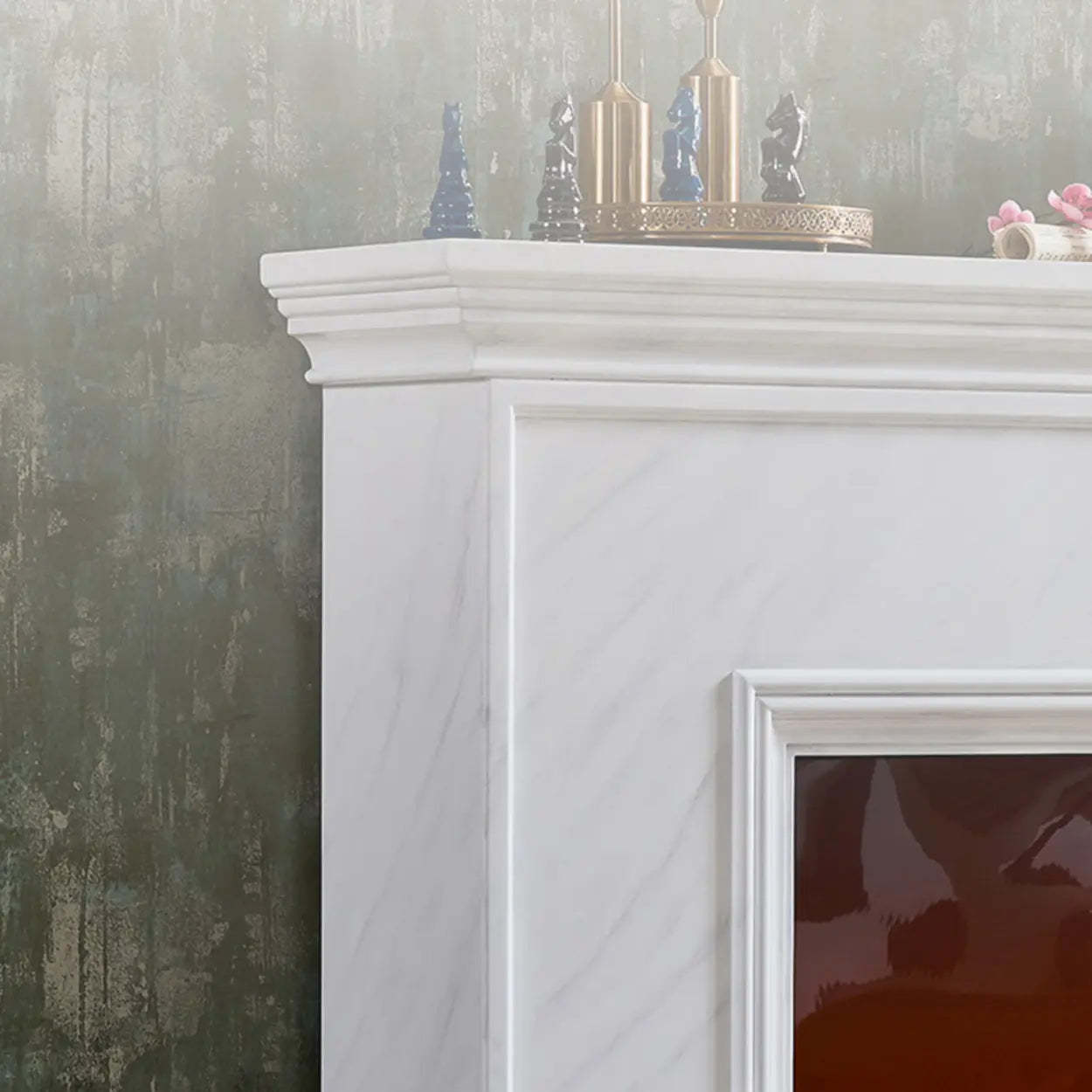 Modern Wood Mantel Electric Fireplace TV Stand — White
