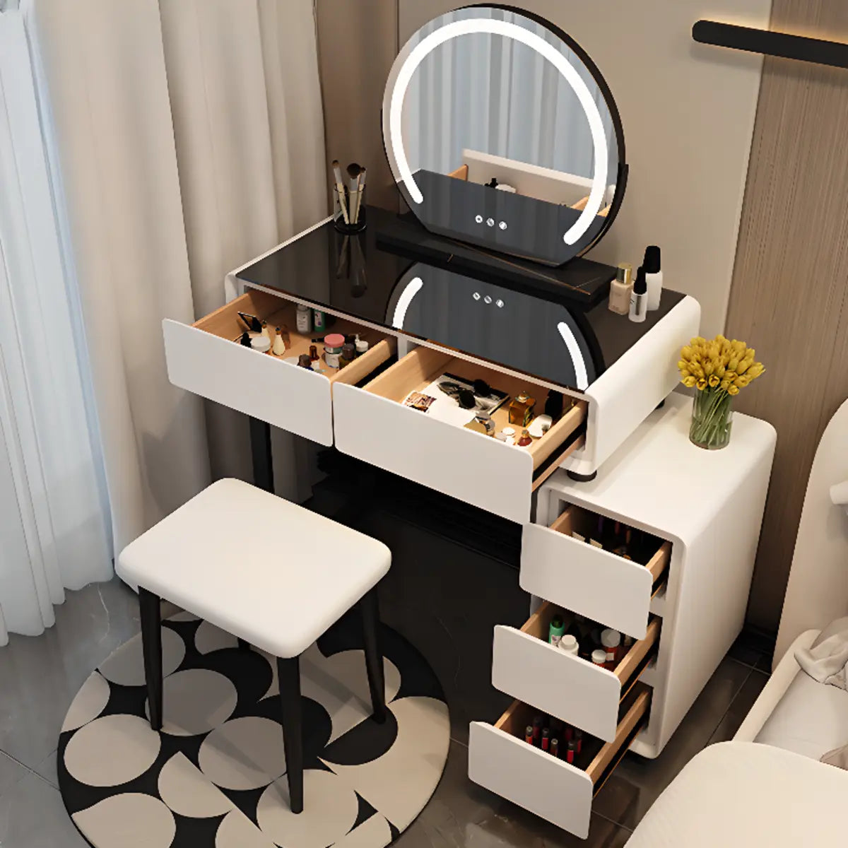 Modern Rectangular LED Light Mirror Makeup Vanity — Slate / Makeup Vanity & Stool & Mirror