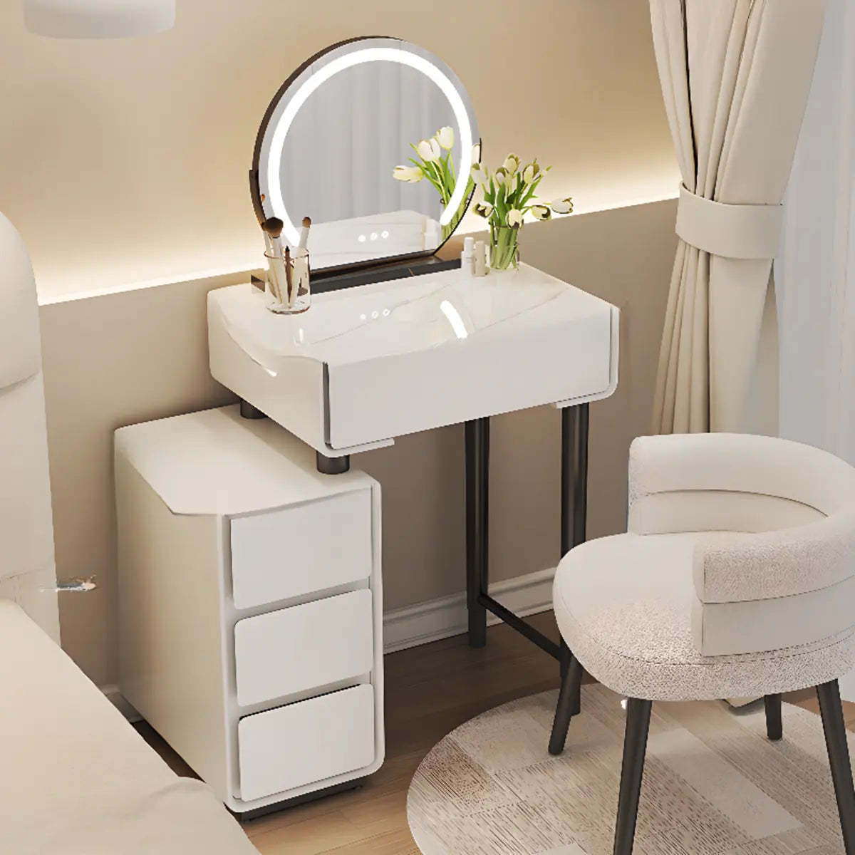Modern Rectangular LED Light Mirror Makeup Vanity — Slate / Makeup Vanity & Stool & Mirror