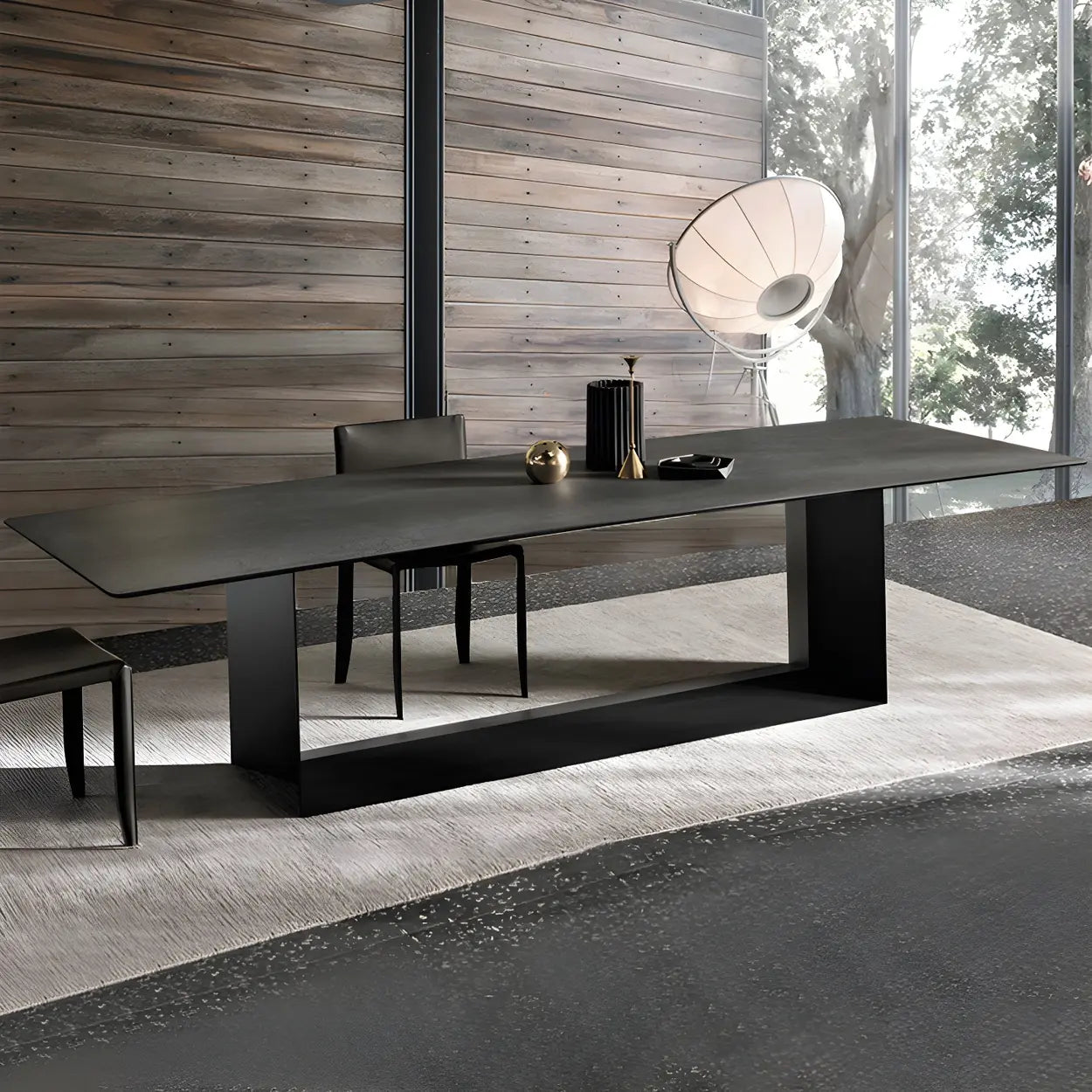 Rectangular Black Dining Table — Bronze / Table Only