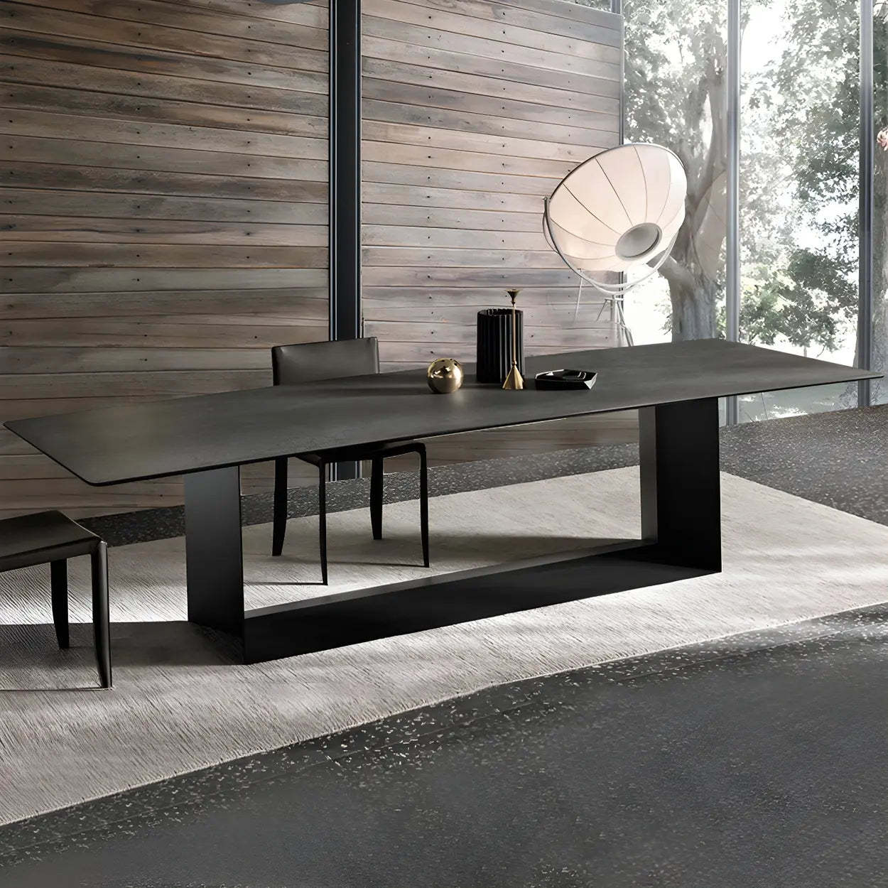 Rectangular Black Dining Table — Bronze / Table Only