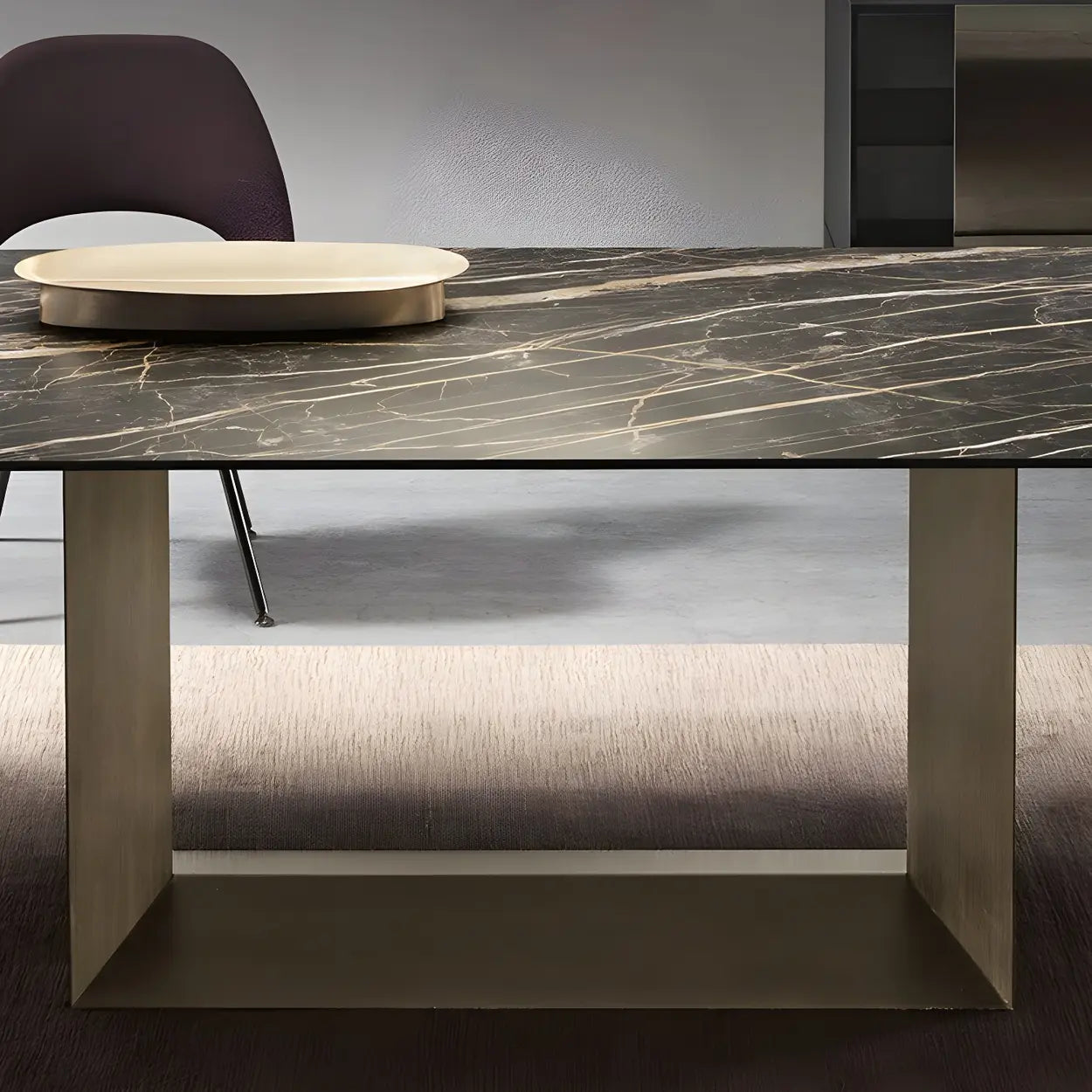 Rectangular Black Dining Table — Bronze / Table Only