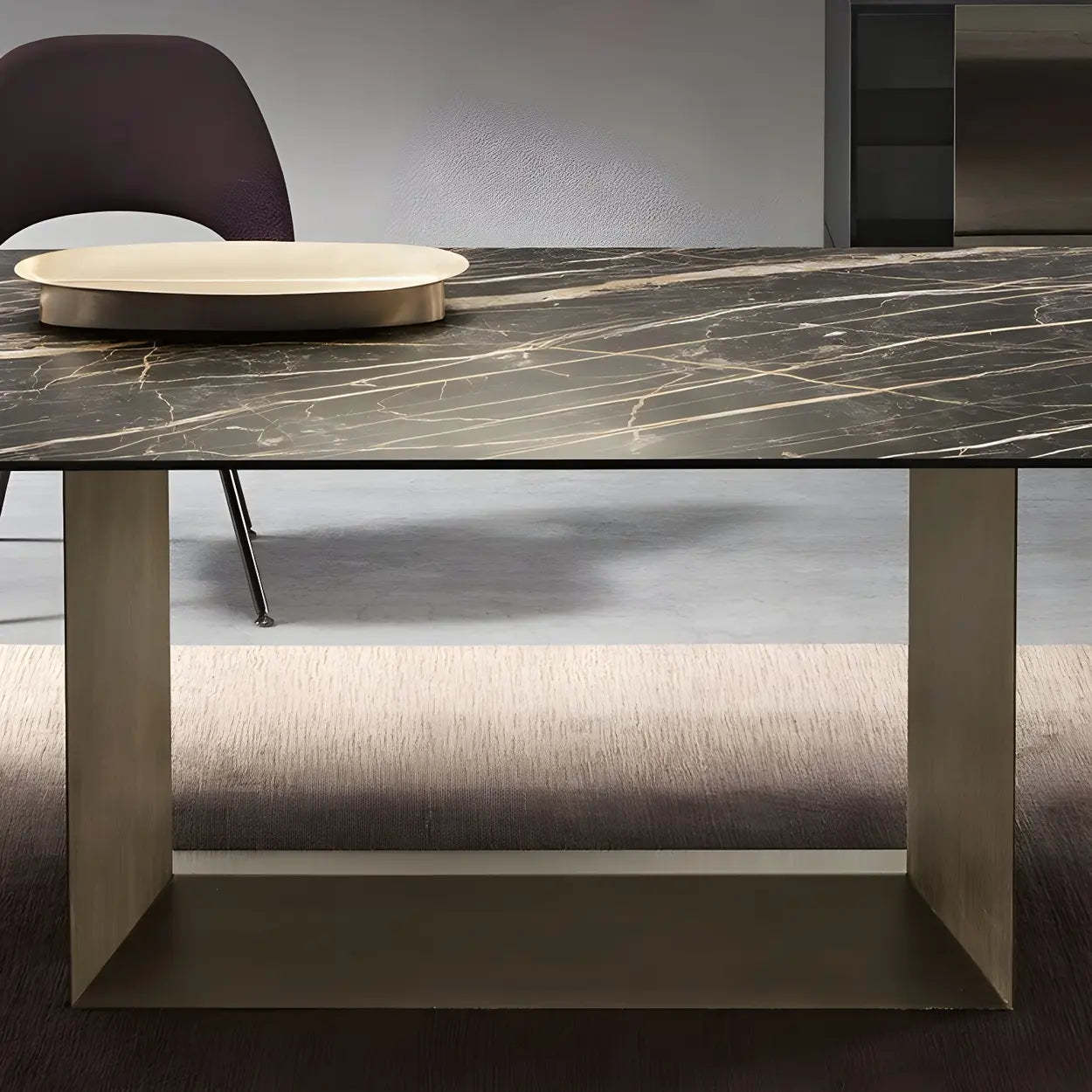 Rectangular Black Dining Table — Bronze / Table Only