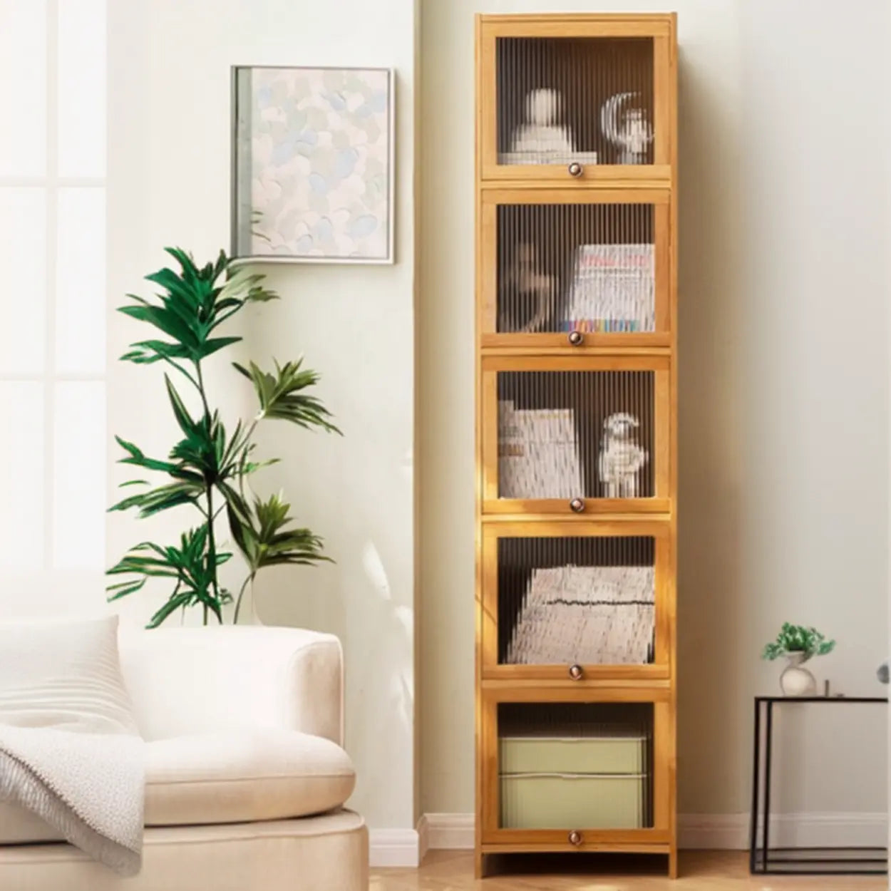 Modern Rectangular Closed-Back Bamboo Bookcase
