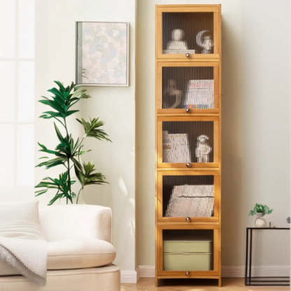 Modern Rectangular Closed-Back Bamboo Bookcase — Clear Acrylic