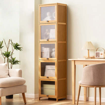 Modern Rectangular Closed-Back Bamboo Bookcase — Embossed Acrylic