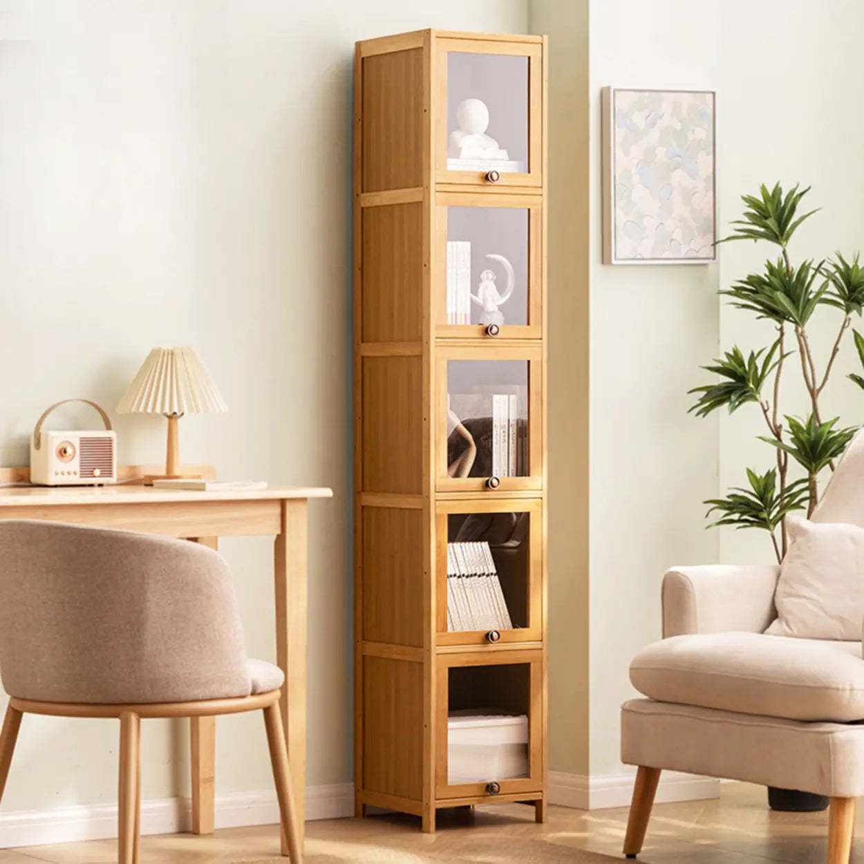 Modern Rectangular Closed-Back Bamboo Bookcase