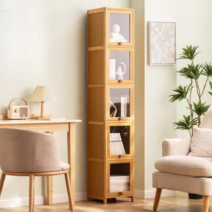 Modern Rectangular Closed-Back Bamboo Bookcase