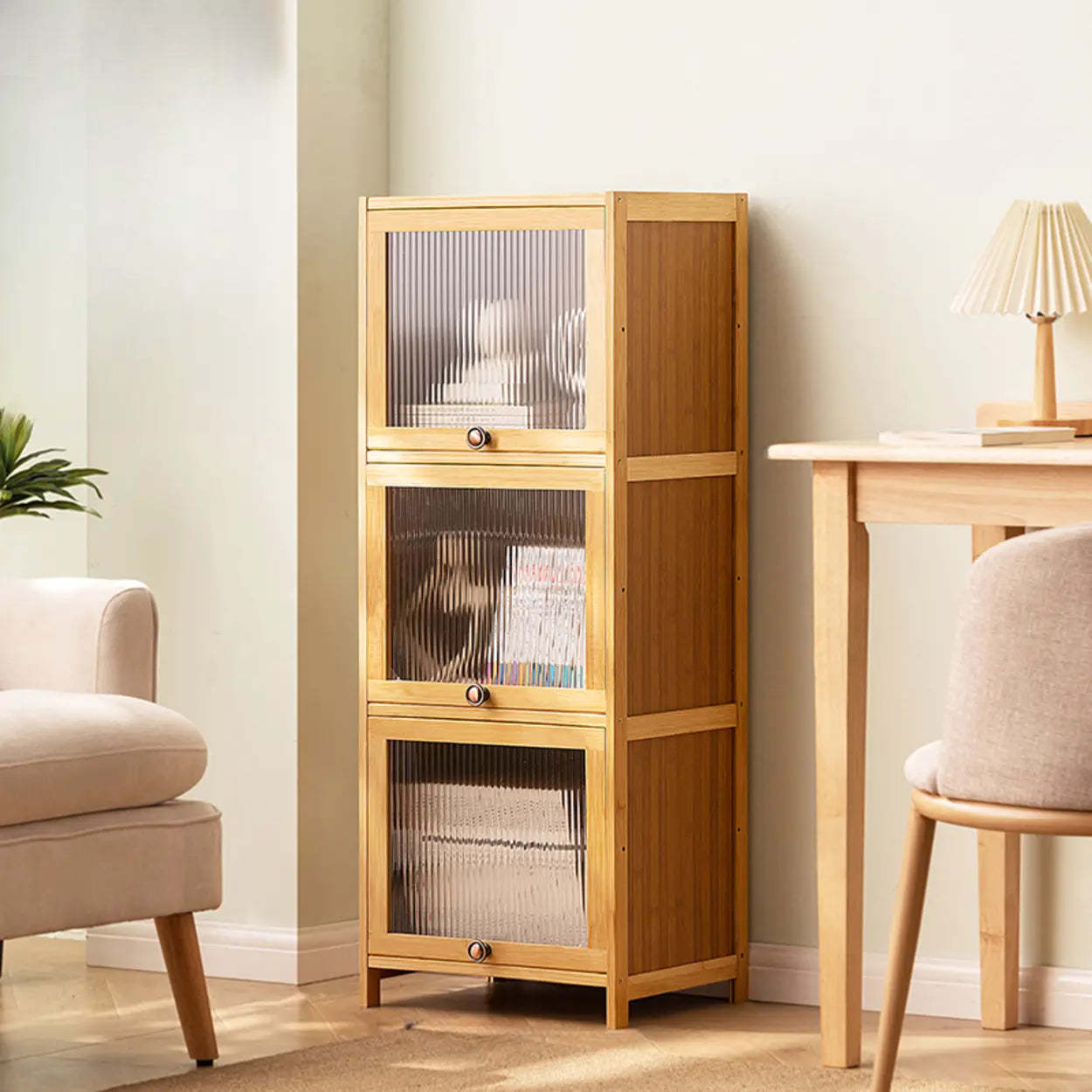 Modern Rectangular Closed-Back Bamboo Bookcase