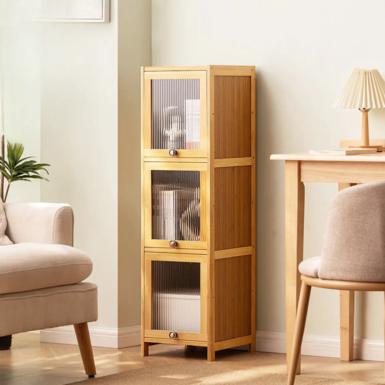 Modern Rectangular Closed-Back Bamboo Bookcase