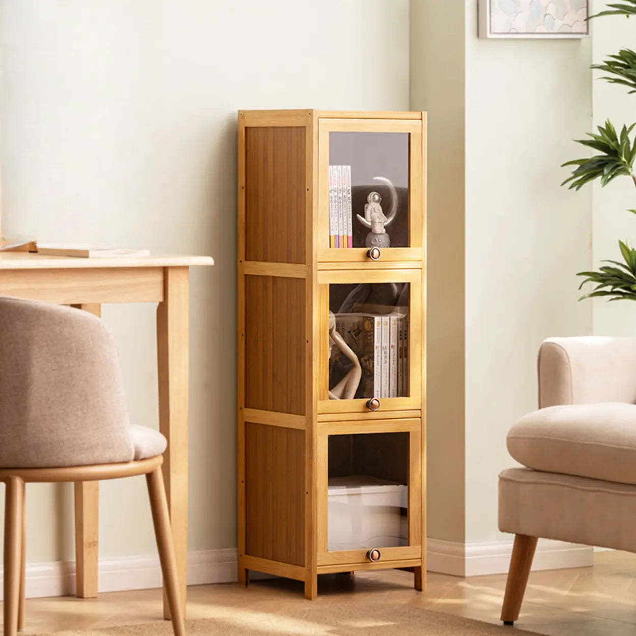 Natural modern rectangular closed-back bookcases — 12" L x 13" W x 42" H / Acrylic