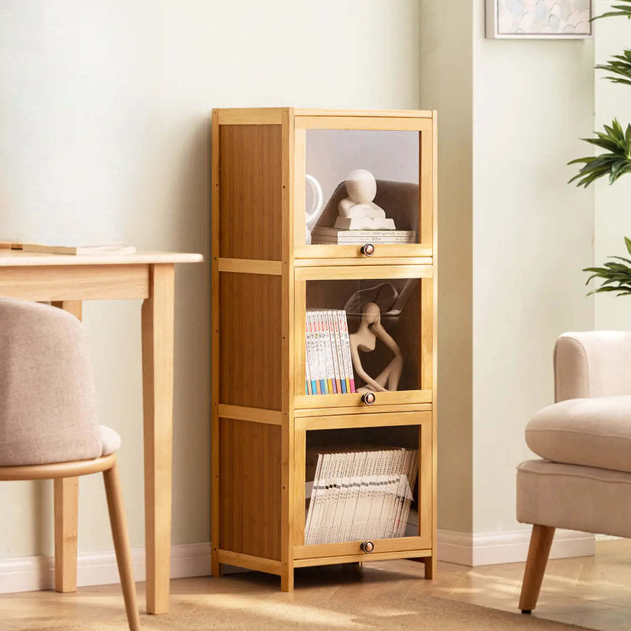 Modern Rectangular Closed-Back Bamboo Bookcase