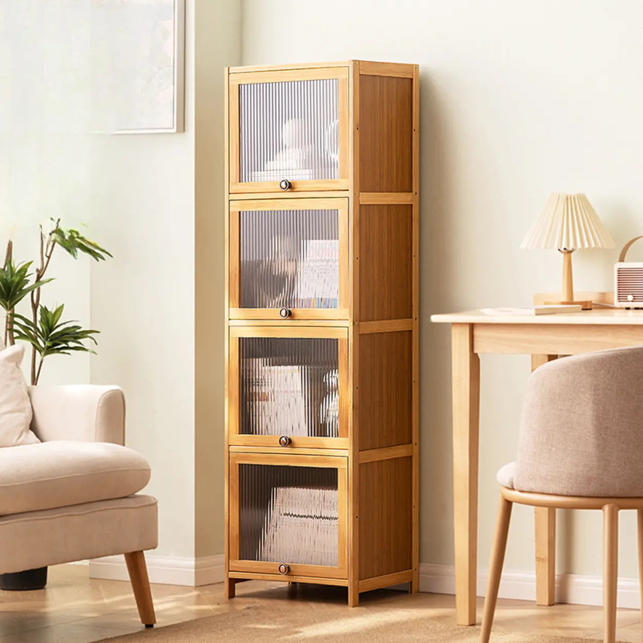 Modern Rectangular Closed-Back Bamboo Bookcase