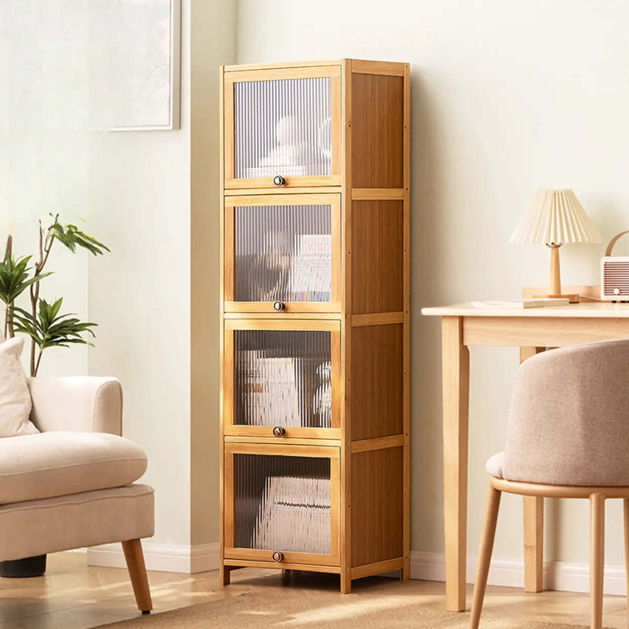 Modern Rectangular Closed-Back Bamboo Bookcase