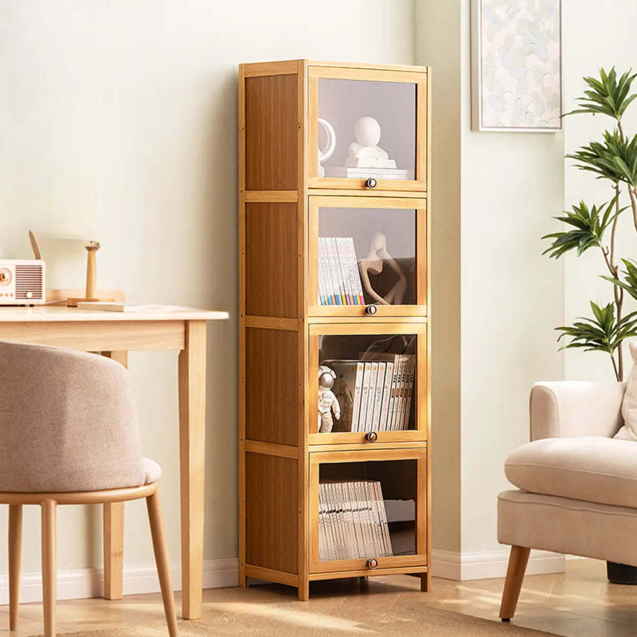 Modern Rectangular Closed-Back Bamboo Bookcase