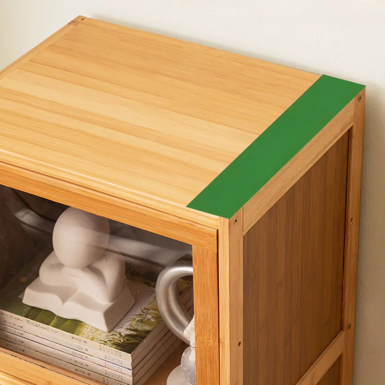 Modern Rectangular Closed-Back Bamboo Bookcase — Embossed Acrylic