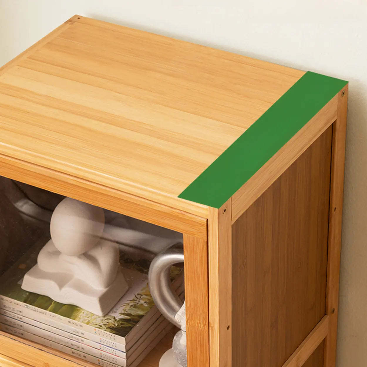 Modern Rectangular Closed-Back Bamboo Bookcase — Embossed Acrylic