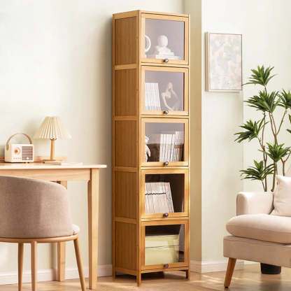 Modern Rectangular Closed-Back Bamboo Bookcase — Embossed Acrylic