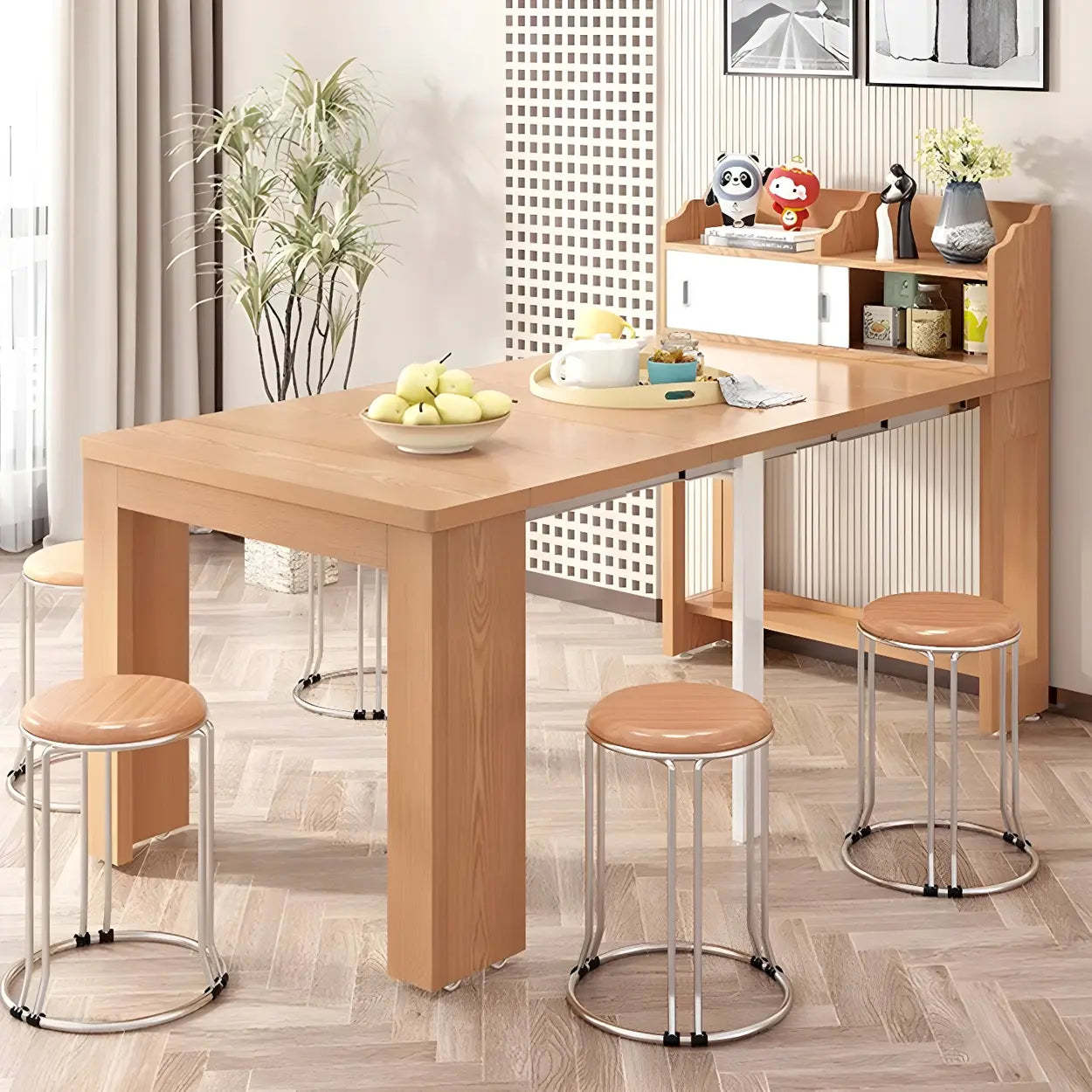 Modern Rectangular Marble Top Extendable Dining Table