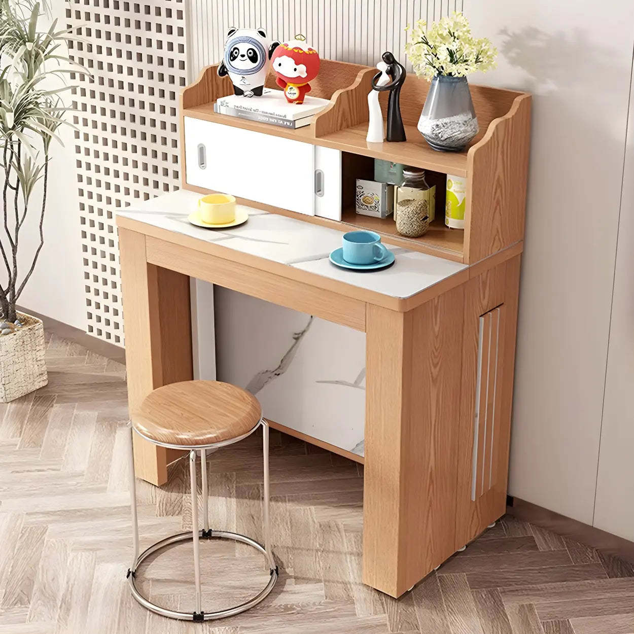 Modern Rectangular Marble Top Extendable Dining Table