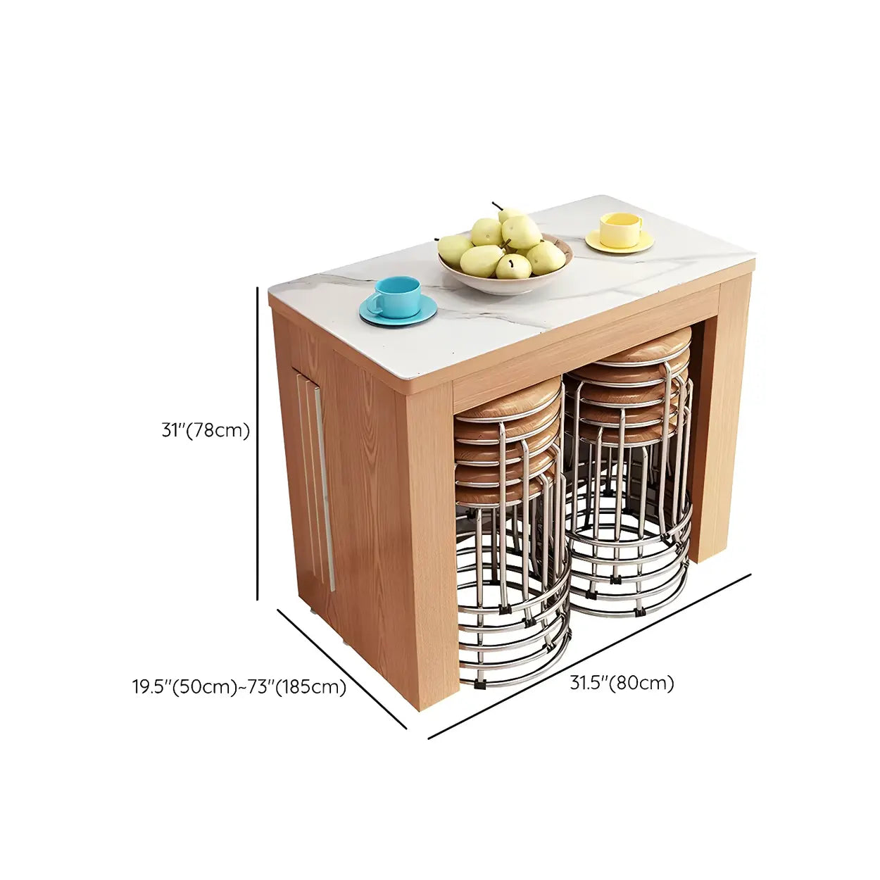 Modern Rectangular Marble Top Extendable Dining Table