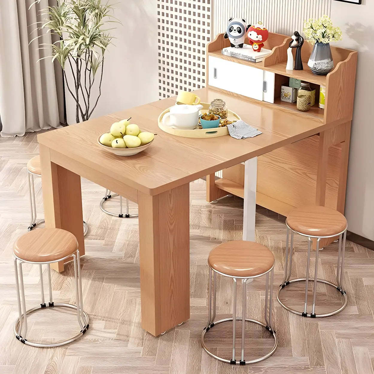 Modern Rectangular Marble Top Extendable Dining Table