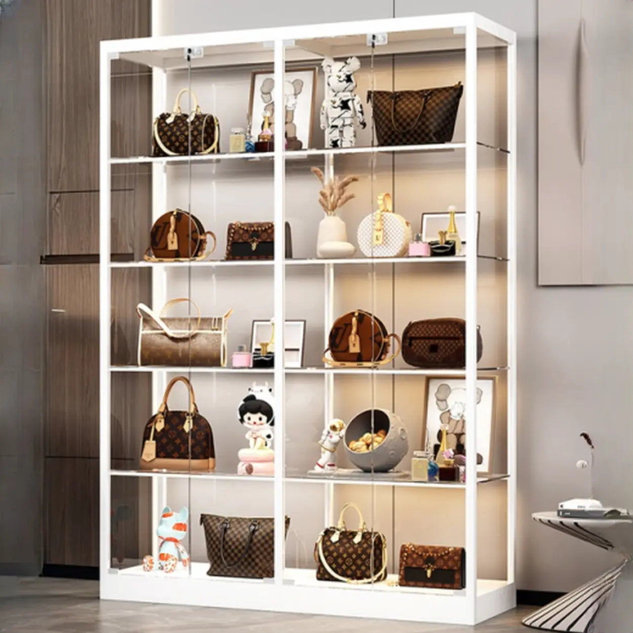 Modern White Rectangular Glass Curio Display Cabinet — Black