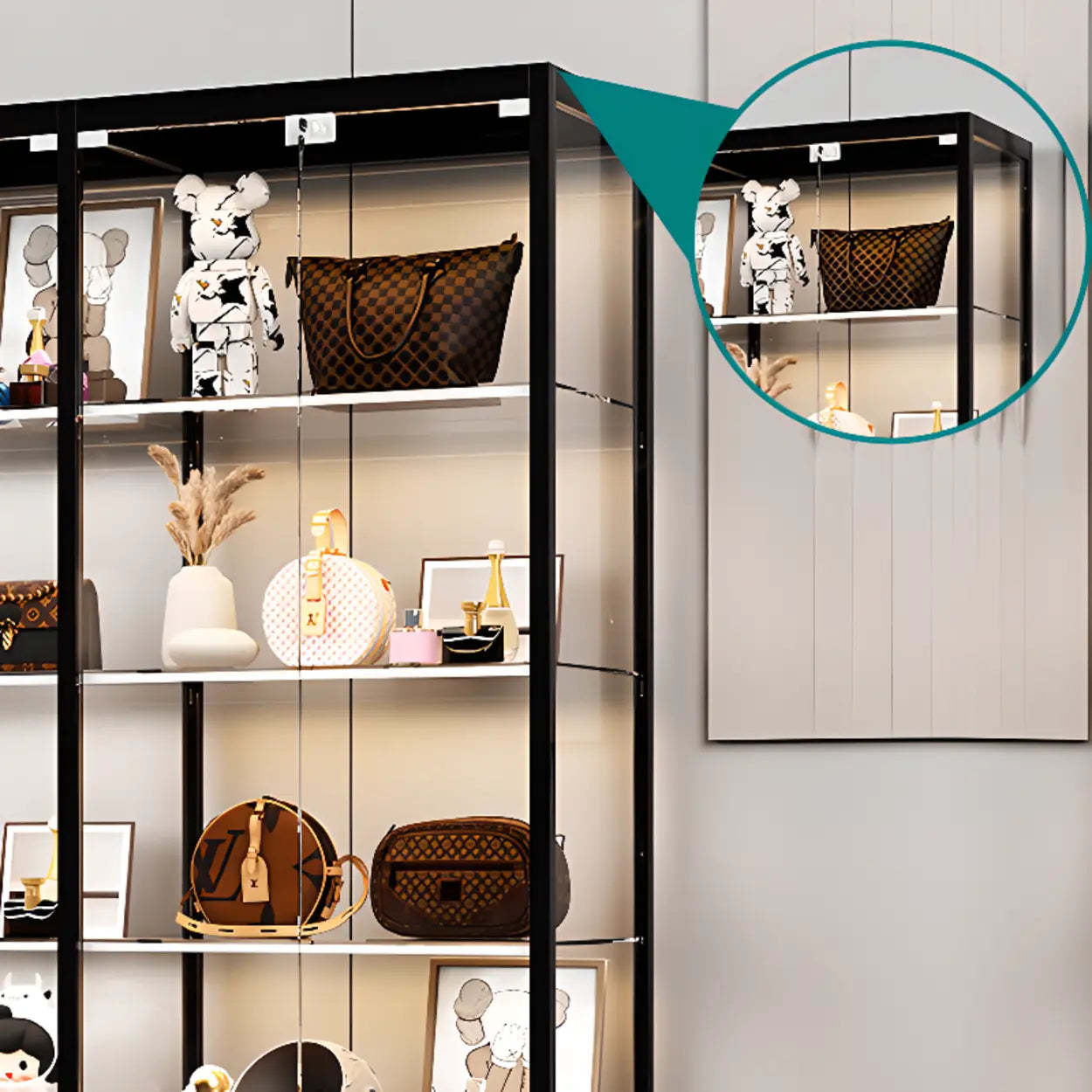 Modern White Rectangular Glass Curio Display Cabinet — Black