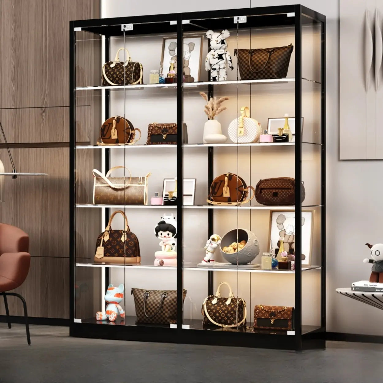 Modern White Rectangular Glass Curio Display Cabinet — Black