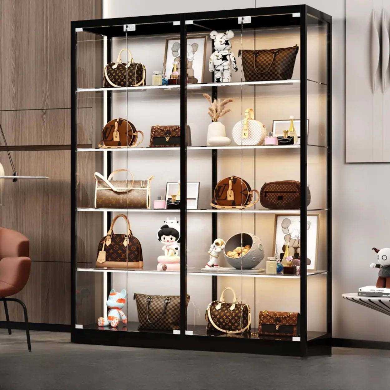 Modern White Rectangular Glass Curio Display Cabinet — Black