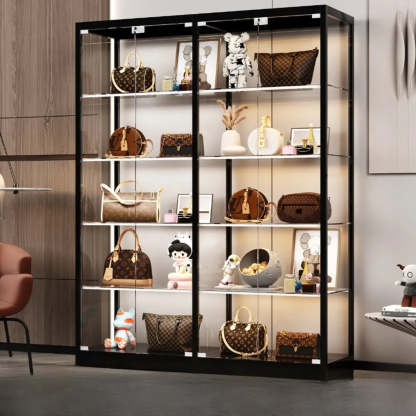 Modern White Rectangular Glass Curio Display Cabinet — Black