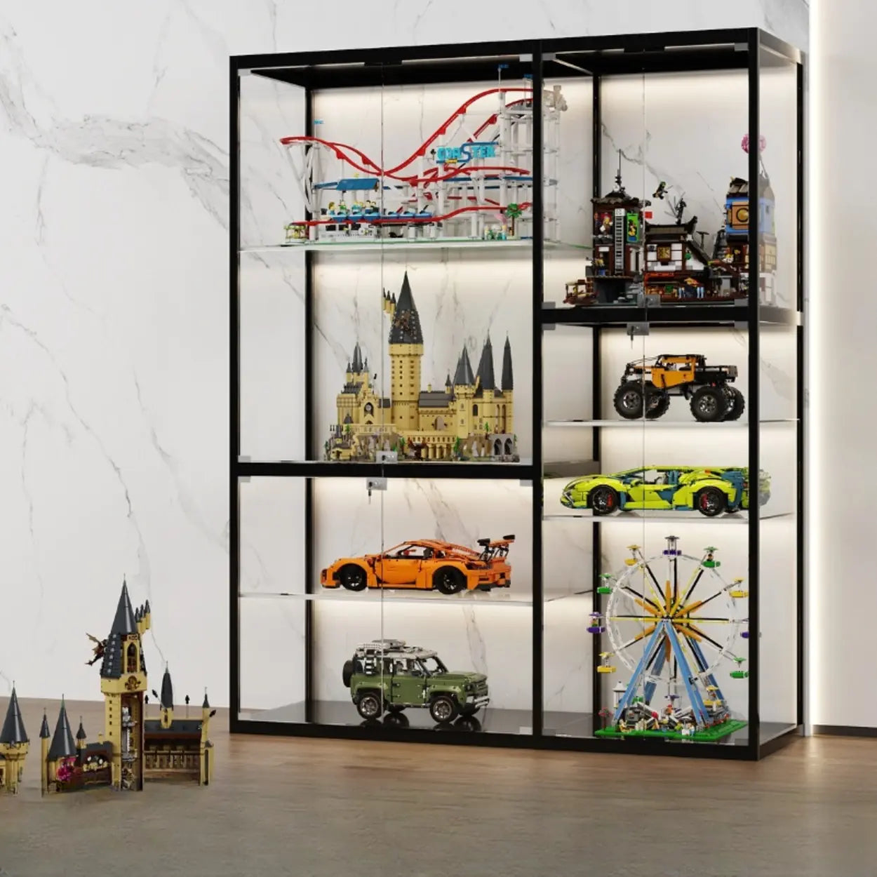 Modern White Rectangular Glass Curio Display Cabinet — White