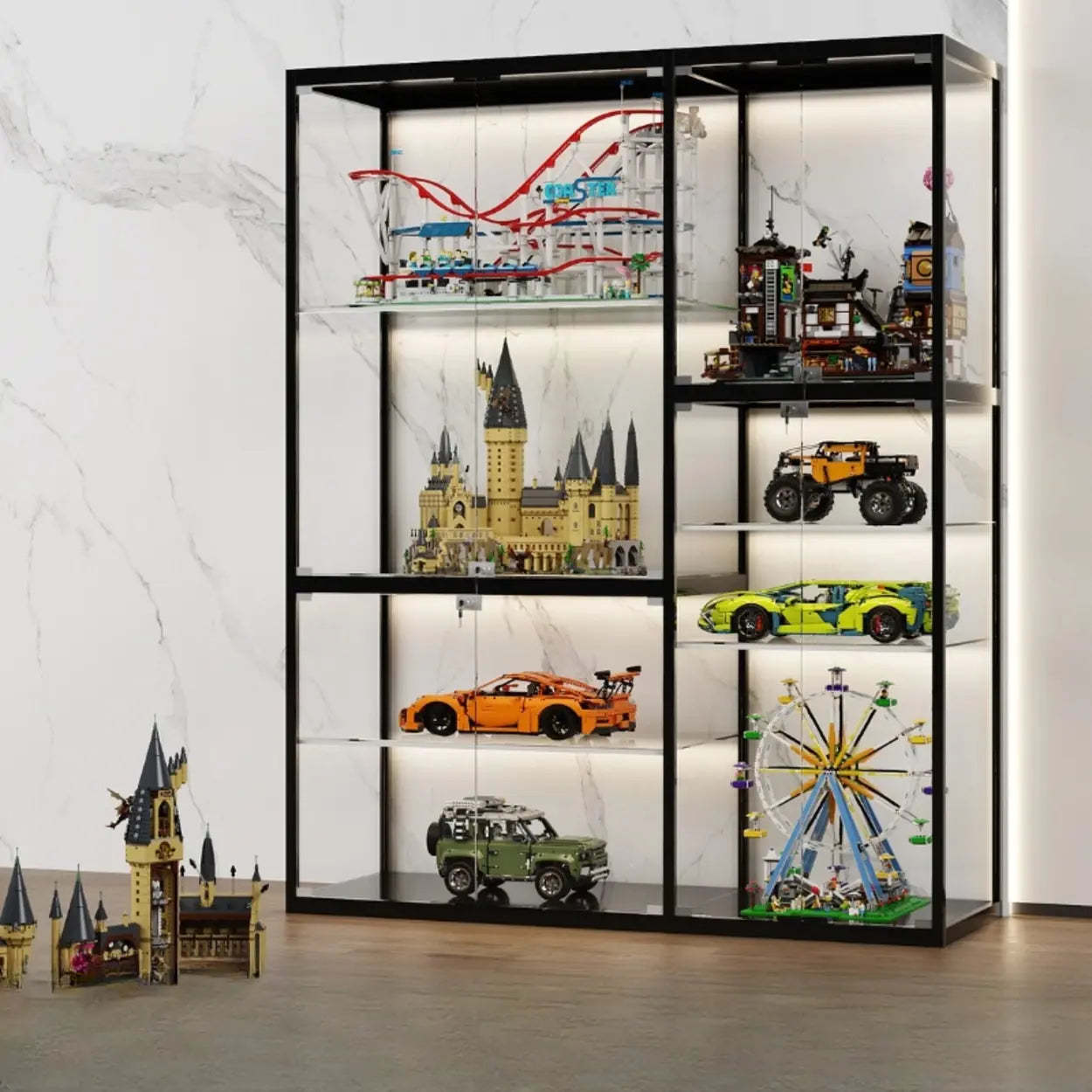 Modern White Rectangular Glass Curio Display Cabinet — White