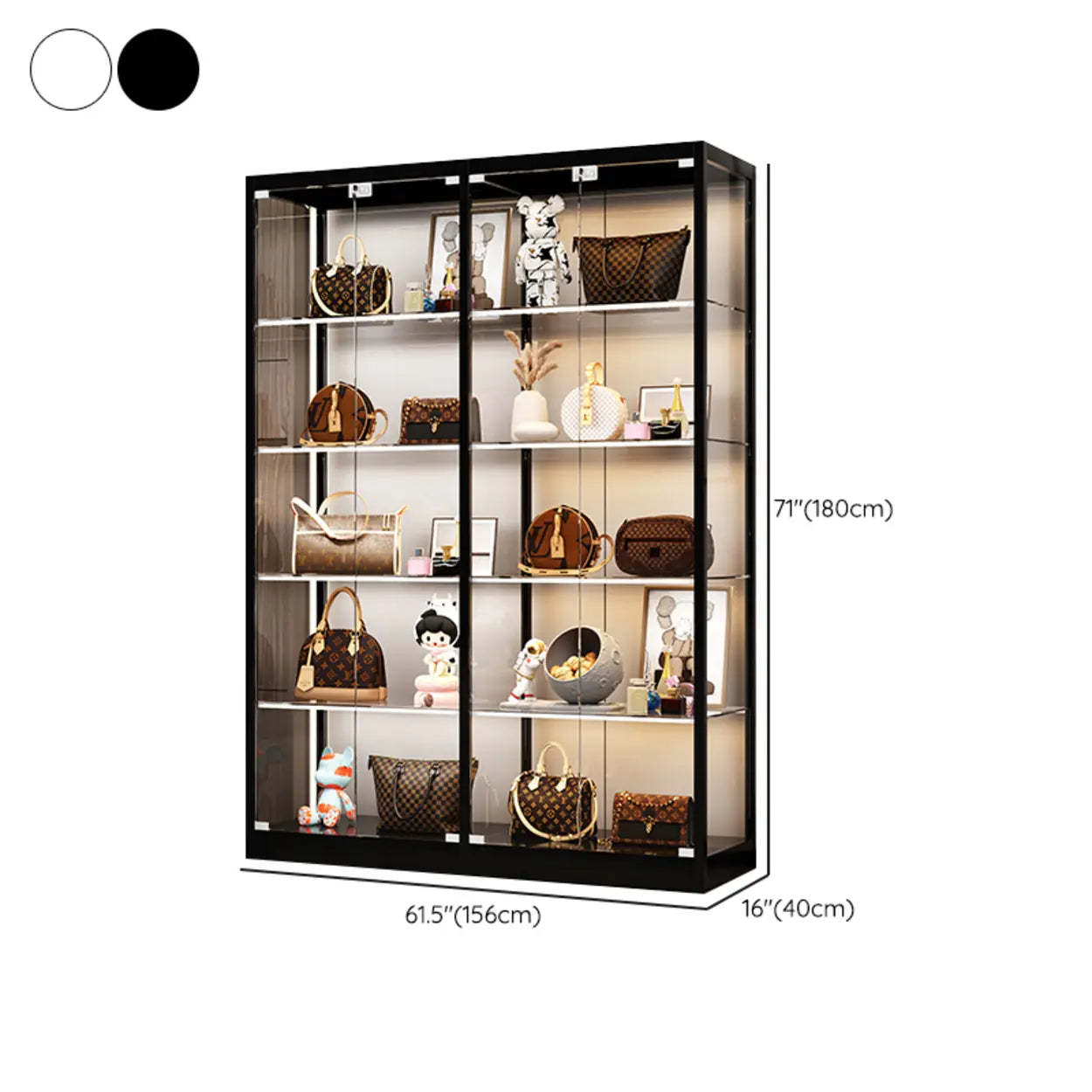 Modern White Rectangular Glass Curio Display Cabinet — Black