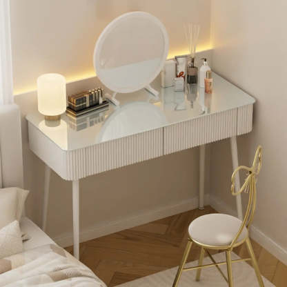 Modern Glass-Top White Vanity Table — Makeup Vanities