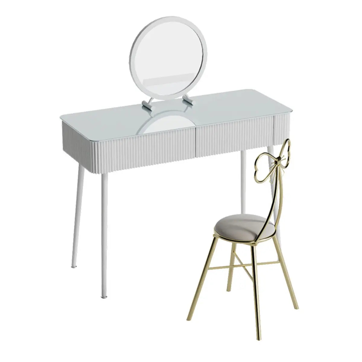 Modern Glass-Top White Vanity Table — Makeup Vanity & Mirror