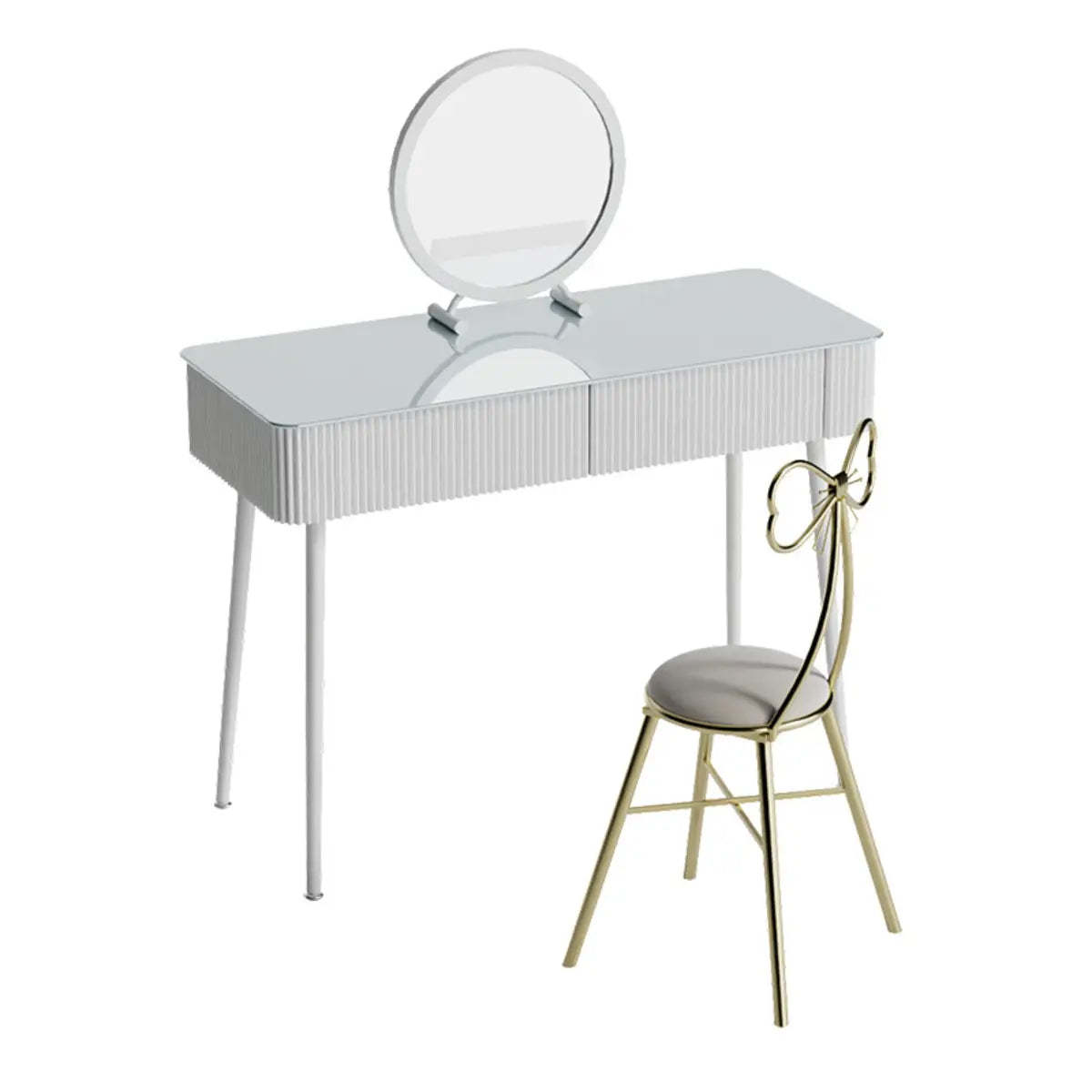 Modern Glass-Top White Vanity Table — Makeup Vanity & Mirror